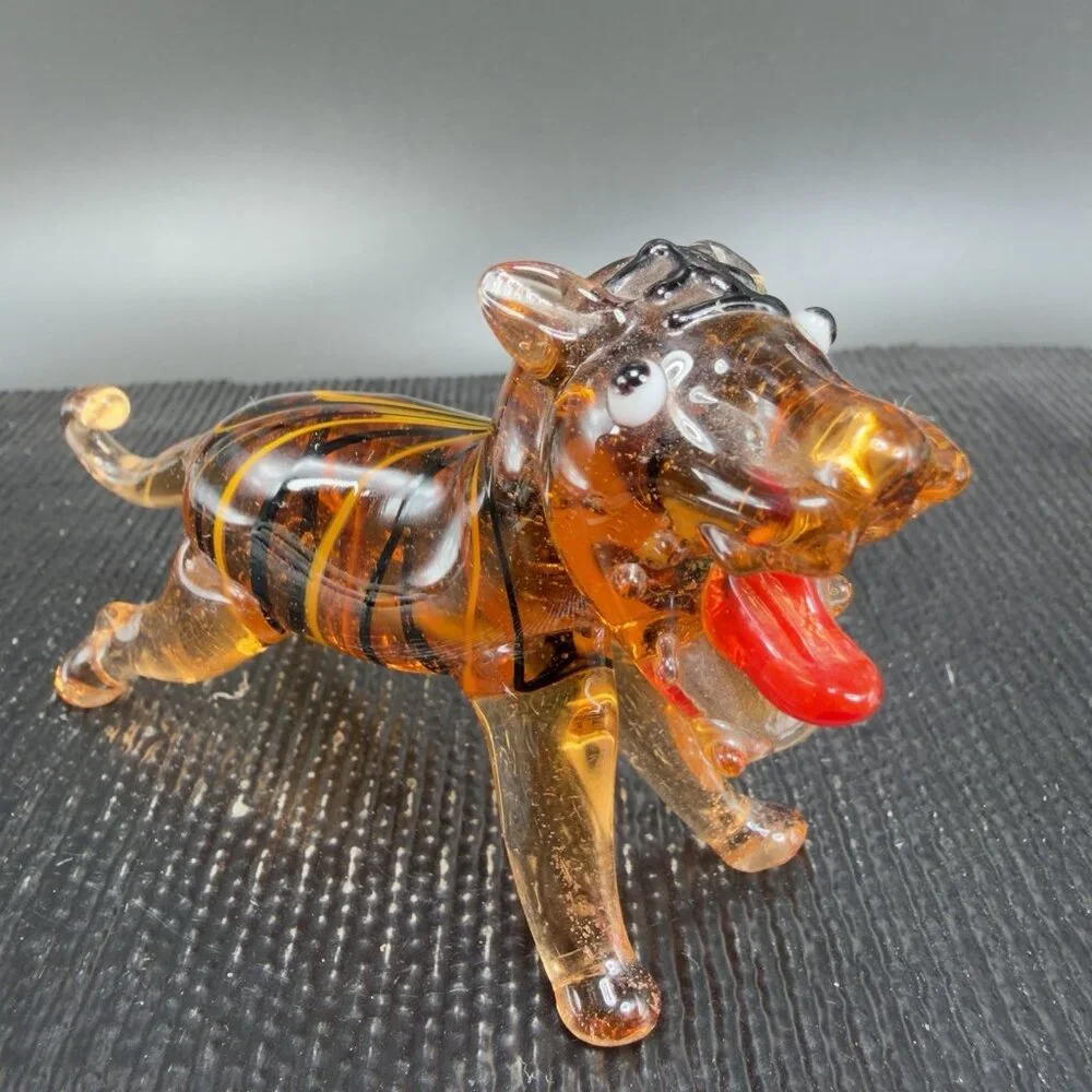 Vintage‎ Czech Republic Hand Made Art Glass Figurine Tiger Lion Hand Blown Glass